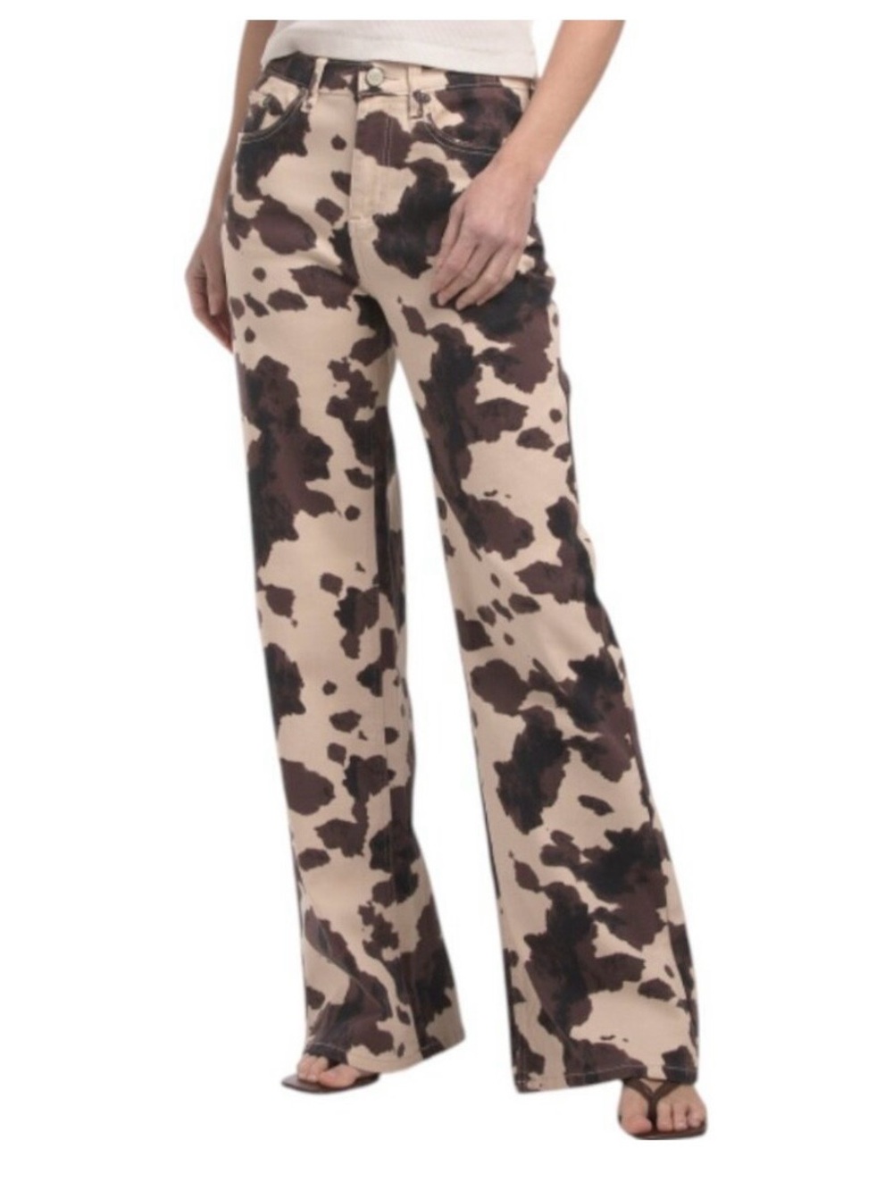 OAT New York Brown Cow Print High-Rise Wide-Leg Jeans Size 6